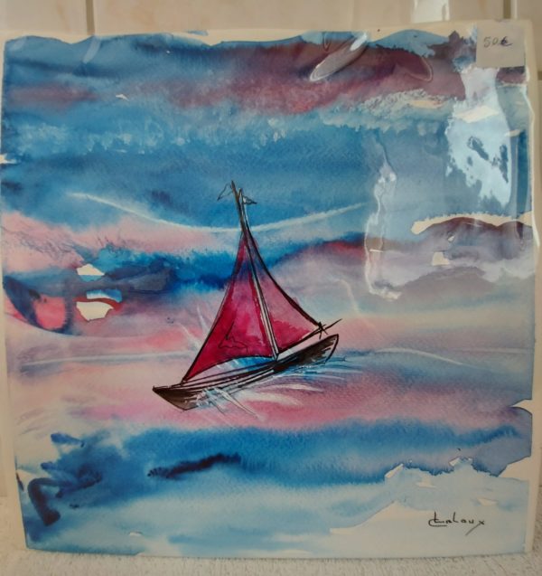 Aquarelle carrée "Bateau" (Claire Laloux)