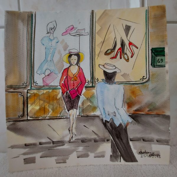 Aquarelle carrée "dame" (Claire Laloux)