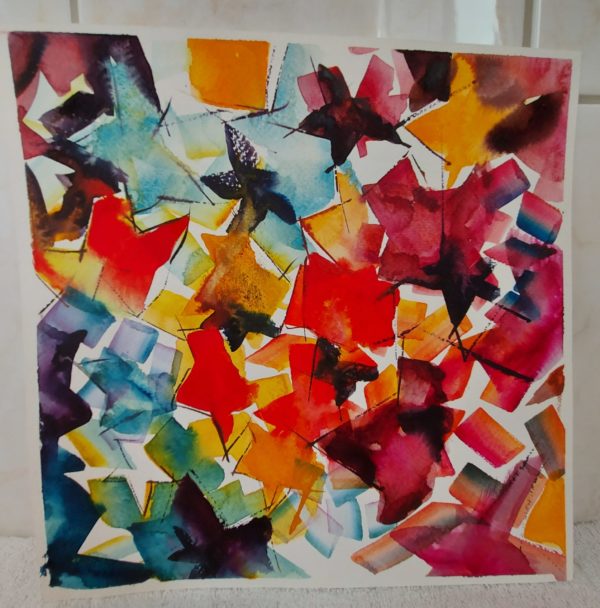 Aquarelle carrée "abstrait" (Claire Laloux)