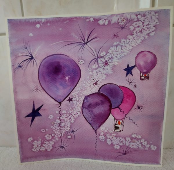 Aquarelle carrée "Montgolfière"  (Claire Laloux)