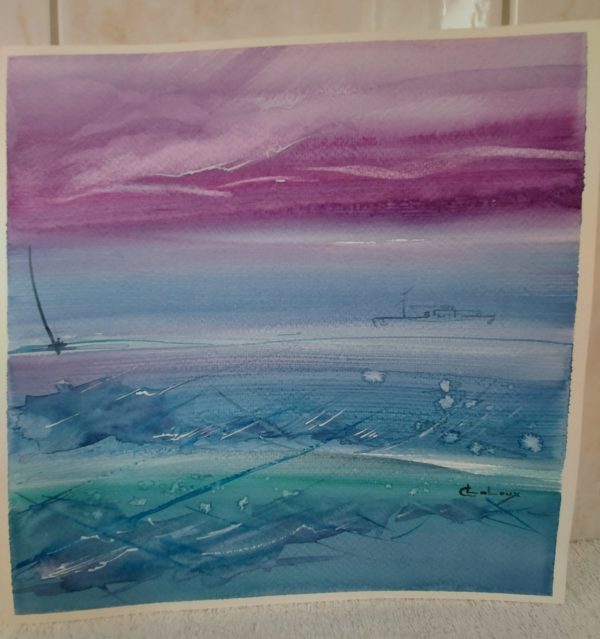 Aquarelle carrée "mer" (Claire Laloux)