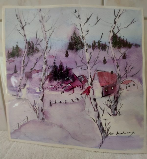 Aquarelle carrée "village" (Claire Laloux)